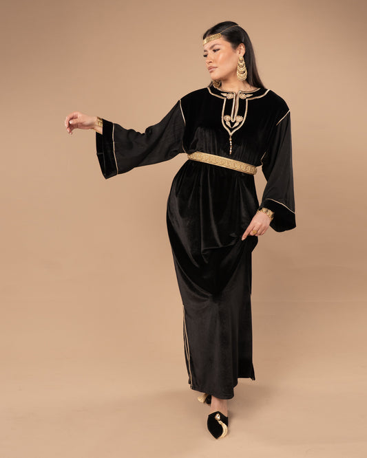 Djeba Raghad en velours brodé – Noir profond