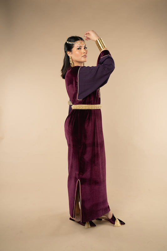 Djeba Raghad en velours brodé – Prune