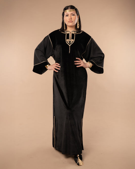 Djeba Raghad en velours brodé – Noir profond