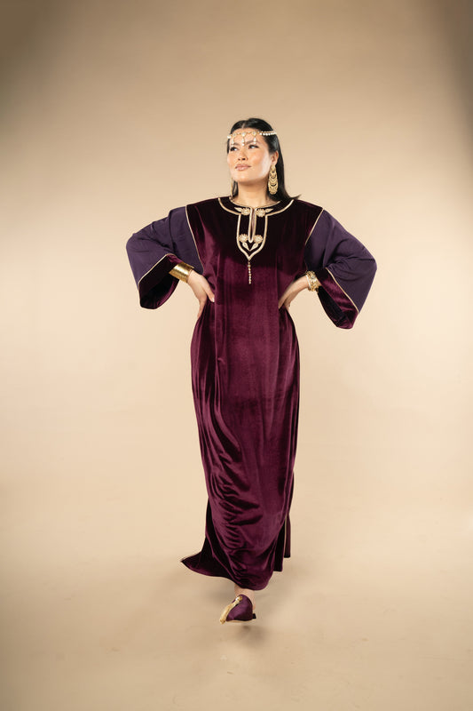 Djeba Raghad en velours brodé – Prune